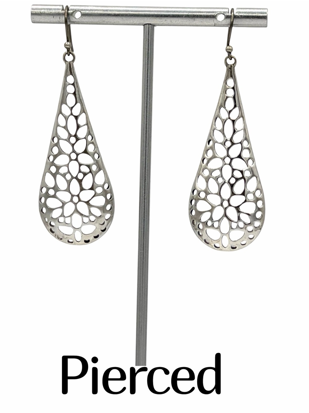 Lucky Brand Silver-Tone Cutout Floral Teardrop Dangle Earrings Woman’s Jewelry - Picture 1 of 5